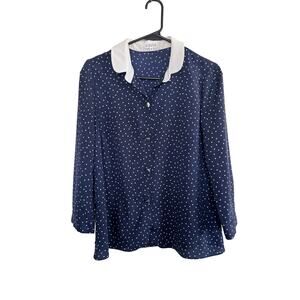 Claudie Pierlot Navy Polka Dot Blouse w/ White Contrast Collar – Size 38